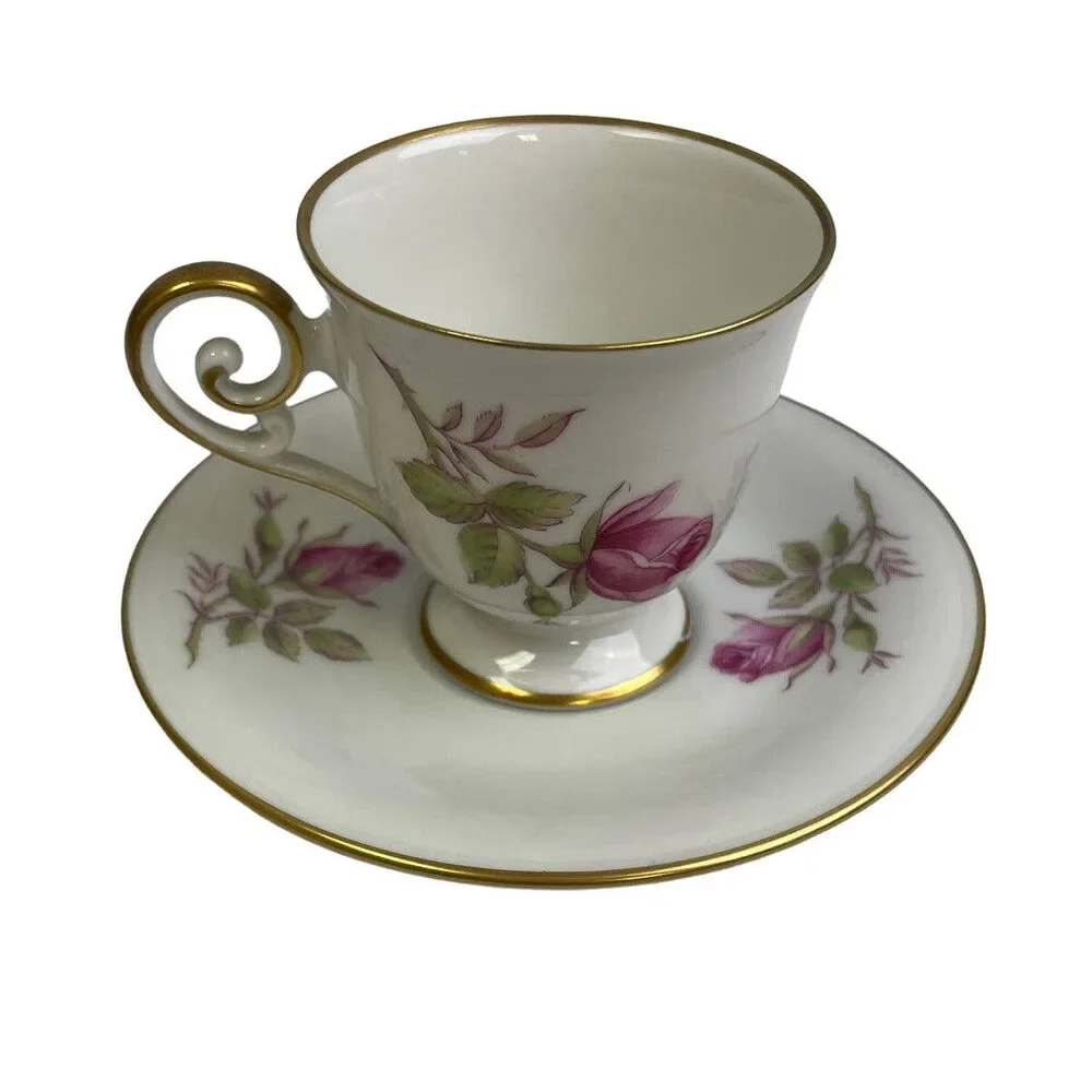 Vintage Hackefors Porslin Sweden Rosebud Saucer Cup Porcelain Teacup Set